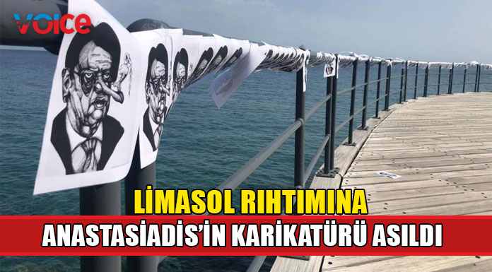 Limasol rıhtımına Anastasiadis’in karikatürleri asıldı