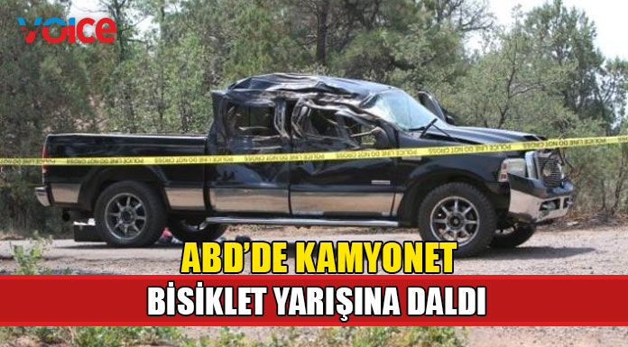 Kamyonetle bisiklet yarışına daldı
