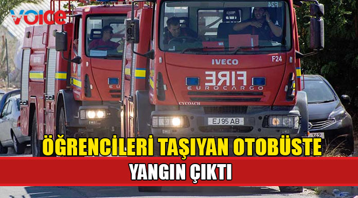 Larnaka'da seyir halindeki öğrenci otobüsünde yangın çıktı