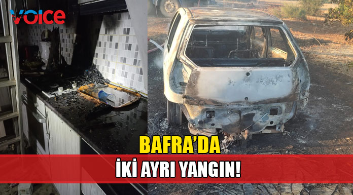 Bafra 'da bir ev bir de araba yandı