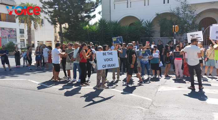 Dozens of people express solidarity with the women of Iran during demonstration outside the Iranian embassy in Nicosia