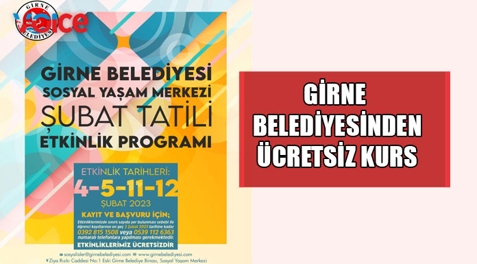 Girne Belediyesinden şubat tatilinde ücretsiz kurs