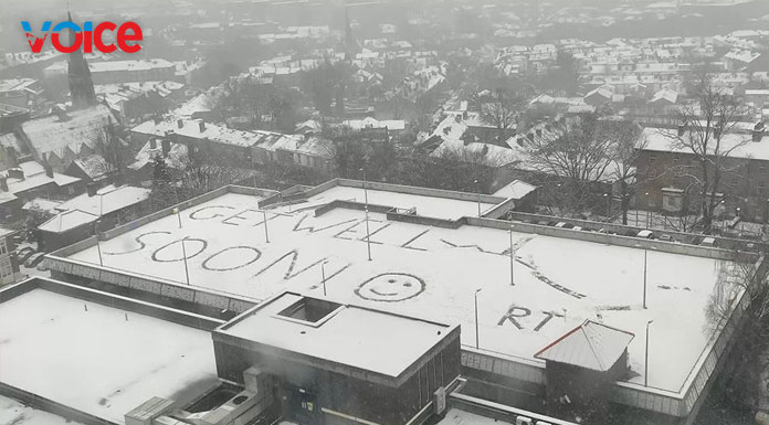 Sheffield 'get well soon' message carved on snowy hospital roof